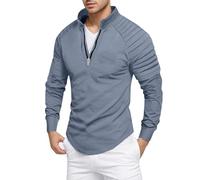 Men's Sporty T-Shirt, Long Sleeve Pleated Mao Collar with Zip, Solid Colour, Casual, Slim, Comfortable, Everyday Top, Chic Pullover for Autumn Jogging
