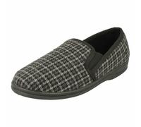 MENS SPOT ON GREY CHECK PRINT WARM SLIP ON INDOOR WINTER FULL SLIPPERS MASON