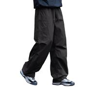 Men's Spring and Fall Season Functional Work Pants Mountaineering Windproof Loose Straight Casual Pants Can Be Drawstring Feet Can Be Straight Two Ways to Wear It 9 10 (Black, M)