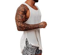 Men's Spring and Summer Plain Crew Neck Sleeveless Shirt T-Shirt Vest Rocky Tops, White, XL