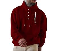 Men's Spring Autumn Winter Independence Day Casual Fashion Soft Comfortable Small Printed Solid Color Long Sleeve Button Sweatshirt Orchid Hoodie (Black, XXXXL)