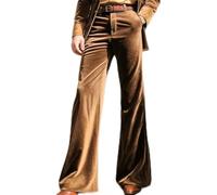 Mens Spring Fall Velvet Solid Wide Leg Flared Pants Fashion High Street Trousers(M Brown)