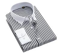 Men's Spring Summer Cotton Thin Casual Striped Long Sleeve Slim Fit Breathable Shirt Black White TL153 XL