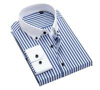 Men's Spring Summer Cotton Thin Casual Striped Long Sleeve Slim Fit Breathable Shirt TL147 L