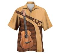 Men's Spring/summer Fashion Leisure Sports Party Beach Loose Hawaii Guitar Music Print Short Sleeve Shirt Men Backless Lace Tops Blush Blouse 30Th Birthday Gifts for Men Office Warehouse Clearance
