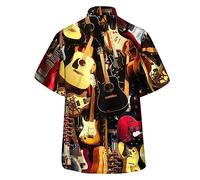 Men's Spring/summer Fashion Leisure Sports Party Beach Loose Hawaii Music Festival Printed Short Sleeved Shirt Lace Vest Tops for Men Gothic Blouse Birthday Gifts for Men Club Promotion Clearance