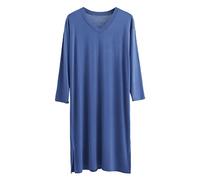 Men's Spring Summer Modal Nightshirts V Neck Nine Points Sleeve Long Nightgowns Comfy Nightwear Home Wear,Blue,L