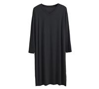 Men's Spring Summer Modal Nightshirts V Neck Nine Points Sleeve Long Nightgowns Comfy Nightwear Home Wear,Black,XL