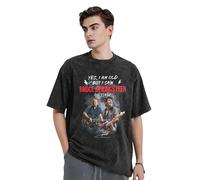 Men's Springsteens Rock Singer Bruce Cotton T-Shirts Vintage Washed Sleeve Tops Unisex Drop Shoulder Fashion Short Tee Black XL