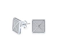 Mens Square Cubic Zirconia Square Micro Pave CZ Geometric Pyramid Stud Earrings For Men For Women .925 Sterling Silver