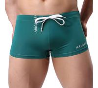 Men's Square Leg Swim Briefs Solid Basic Long Swim Boxer Trunks Athletic Swimwear Bathing Suit Swimming Board Shorts (Green, S)