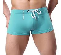 Men's Square Leg Swim Briefs Solid Basic Long Swim Boxer Trunks Athletic Swimwear Bathing Suit Swimming Board Shorts (Blue, S)