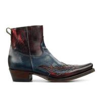 Men's Square Pointy Toe Ankle Boots PU Leather Western Cowboy Boots Block Heel Vintage Dress Shoes,Blue,7.5 UK