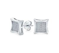 Mens Square Shaped Cubic Zirconia Micro Pave CZ Kite Stud Earrings For Women For Men .925 Sterling Silver 9MM