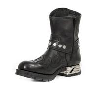 Men's Square Toe Embroidered Western Boots Morocycle Leather Boots with Side Zipper Rivet Punk Ankle Booties,Black,11 UK