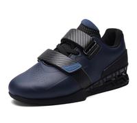 Mens Squat Sport Shoes with Arch Support Casual Bodybuilding Fitness Sneakers for Male Leather Powerlifting Shoes,Blue,6.5 UK
