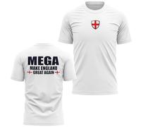 Mens St Georges Cross T Shirt British English Mega Make Britain Great Large Back Print Again Tee, XL, White