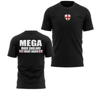 Mens St Georges Cross T Shirt British English Mega Make Britain Great Large Back Print Again Tee, XXL, Black