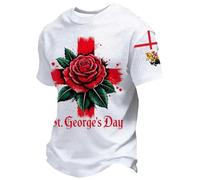 Mens St Georges Day T Shirt England Flag Patriotic Tee British Heritage Saint George Cross Short Sleeve Top for Parade Celebration Festival Casual Wear