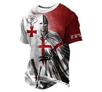 Mens St Georges Day T Shirt England Flag Patriotic Tee British Heritage Saint George Cross Short Sleeve Top for Parade Celebration Festival Casual Wear