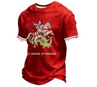 Men's St. George's Templar Knight T-Shirt, Waffle Knit England Patriotic Tee, for England and St. George Red Cross Crusader Graphic Short Sleeve Top