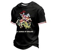 Men's St. George's Templar Knight T-Shirt, Waffle Knit England Patriotic Tee, "For England and St. George" Red Cross Crusader Graphic Short Sleeve Top