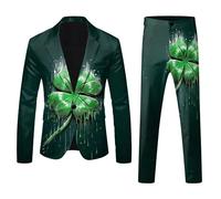Men's St. Paddy's Day 2pc Suit Blazer Men's Shamrock Suit Coat Leprechaun Fancy Dress Irish Gifts for Men St. Patrick's Day Party Wear One Button Lapel Business Suit St Patricks Day Outfits Black