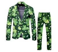 Men's St. Paddy's Day Suit 2pc Blazer Shamrock Suit Green Coat Leprechaun Costume Irish Gifts for Men St. Patrick's Day Party Wear One Button Lapel Business Suit Irish Fancy Dress Costume for Men