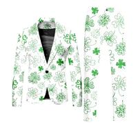 Men's St. Paddy's Day Suit Blazer 2pc Trendy Shamrock Jacket Leprechaun Costume Irish Gifts for Men St. Patrick's Day Party Costume Irish Fancy Dress Costume for Men One Button Lightweight Sport Coats
