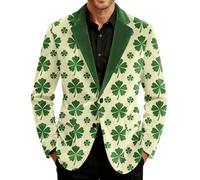 Mens St. Patrick's Day Blazer Corduroy Blazers Single-Breasted Lapel Irish Lucky Shamrock Printed Long Sleeve Suit Coat Lucky Green Graphic Suit Jacket Holiday Festival Blazer with Pockets S-4XL