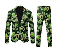 Men's St. Patrick's Day Blazer Shamrock 2 Piece Suit Green Coat Leprechaun Costume Irish Gifts for Men St. Patrick's Day Party Costume One Button Lapel Business Suit St Patricks Day Outfits