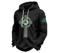 Mens St Patricks Day Hoodie Mens St Patricks Sweatshirt UK Ireland Pullover Lucky Shamrock Jumpers Green Printed Tops Long Sleeve Sweater Round Neck Casual Jumper Saint Patrick Day Pullovers
