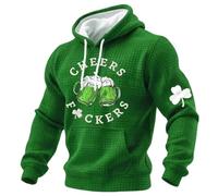 Mens St Patricks Day Hoodies Casual Shamrock Printed Cotton Hooded Sweatshirt Drawstring Pullover Hoodie Lucky Clover Graphic Long Sleeve Hoody Tops Green Irish Shirts Holiday Festive Jumper Sweater