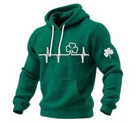 Mens St Patricks Day Hoodies Casual Shamrock Printed Cotton Hooded Sweatshirt Drawstring Pullover Hoodie Lucky Clover Graphic Long Sleeve Hoody Tops Green Irish Shirts Holiday Festive Jumper Sweater