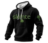 Mens St Patricks Day Hoodies Casual Shamrock Printed Cotton Hooded Sweatshirt Drawstring Pullover Hoodie Lucky Clover Graphic Long Sleeve Hoody Tops Green Irish Shirts Holiday Festive Jumper Sweater