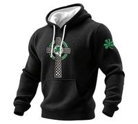 Mens St Patricks Day Hoodies Casual Shamrock Printed Cotton Hooded Sweatshirt Drawstring Pullover Hoodie Lucky Clover Graphic Long Sleeve Hoody Tops Green Irish Shirts Holiday Festive Jumper Sweater