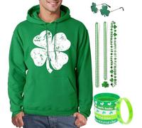 Men's St Patrick's Day Hoodies Clover Printed Jumpers Irish Drawstring Pullover Outfits with Kangaroo Pocket (UK, Alpha, XXL, Regular, Regular, Green)