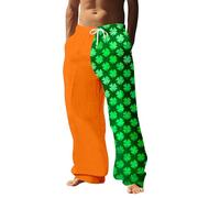 Men's St Patrick's Day Jogging Bottoms & Sweatpants - Casual Drawstring Trousers, Fashionable Elastic Waist Sports Pants with Novelty Digital Clovers and Leprechaun Print, Wide Leg PJs