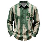 Men's St. Patrick's Day Shirt Clover Lucky Charm Printed Blouse Long Sleeve Button-Down Casual Irish T Shirt Without Pocket Colourful Pattern Tops for Men for St Paddys Day