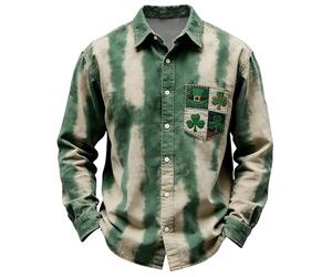 Men's St. Patrick's Day Shirt Clover Lucky Charm Printed Blouse Long Sleeve Button-Down Casual Irish T Shirt Without Pocket Colourful Pattern Tops for Men for St Paddys Day