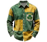 Mens St Patricks Day Shirts Shamrock Clover Printed Long Sleeve Button Down Casual Slim Collared T Shirts Celebratory Outfits