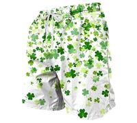 Mens St. Patrick's Day Shorts, Four-Leaf Shamrock Clover Swim Trunks Lucky Charm Swim Shorts, Casual Hawaiian Beach Wear, St. Patrick's Day Leprechaun Costume Irish Fancy Dress Outfit