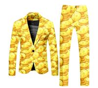Men's St. Patricks Day Suit 2 Peices Irish Clover Shamrock Printed Formal Lapel Button Down Blazer Wide Leg Pants Trousers Leprechaun Fancy Dress Happy St Patricks Day Outfits Holiday Party Suits