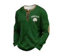 Mens St. Patrick's Day Sweatshirt, Retro Waffle Green Irish Jumper, Long Sleeve Clover Shamrock Printed Shirt Round Neck Pullover Blouse Ireland Pride Tops (Ton8-Blackish Green, XXXL)