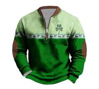 Mens St. Patrick's Day Sweatshirt UK Clearance Retro Green Irish Jumper Clover Shamrock Printed Pullover Zip Up Blouse Long Sleeve Shirt Round-Neck Sweater Ireland Pride Tops Casual Loose Clothes