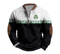 Mens St. Patrick's Day Sweatshirt UK Clearance Retro Green Irish Jumper Clover Shamrock Printed Pullover Zip Up Blouse Long Sleeve Shirt Round-Neck Sweater Ireland Pride Tops Casual Loose Clothes