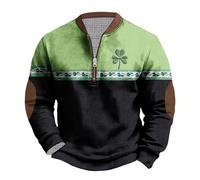 Mens St. Patrick's Day Sweatshirt UK Clearance Retro Green Irish Jumper Clover Shamrock Printed Pullover Zip Up Blouse Long Sleeve Shirt Round-Neck Sweater Ireland Pride Tops Casual Loose Clothes