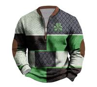Mens St. Patrick's Day Sweatshirt UK Clearance Retro Green Irish Jumper Clover Shamrock Printed Pullover Zip Up Blouse Long Sleeve Shirt Round-Neck Sweater Ireland Pride Tops Casual Loose Clothes