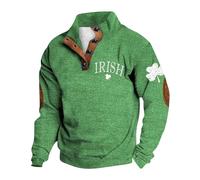 Mens St. Patrick's Day Sweatshirt UK Retro Green Irish Jumper Clover Shamrock Printed Pullover Zip Up Blouse Long Sleeve Shirt Round-Neck Sweater Ireland Pride Tops Casual Loose Clothes Street Parades
