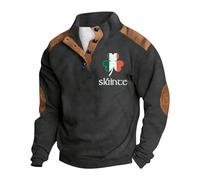 Mens St. Patrick's Day Sweatshirt UK Retro Green Irish Jumper Clover Shamrock Printed Pullover Zip Up Blouse Long Sleeve Shirt Round-Neck Sweater Ireland Pride Tops Casual Loose Clothes Street Parades